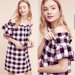 Corey Lynn Calter Off Shoulder Gingham Dress L | Anthropologie Linen Blend Dress